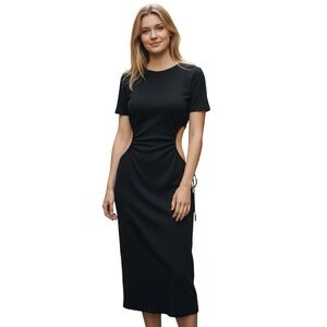 NWT FORE Black Cutout Midi Dress Small Side Tie Waist Party Club Night Out